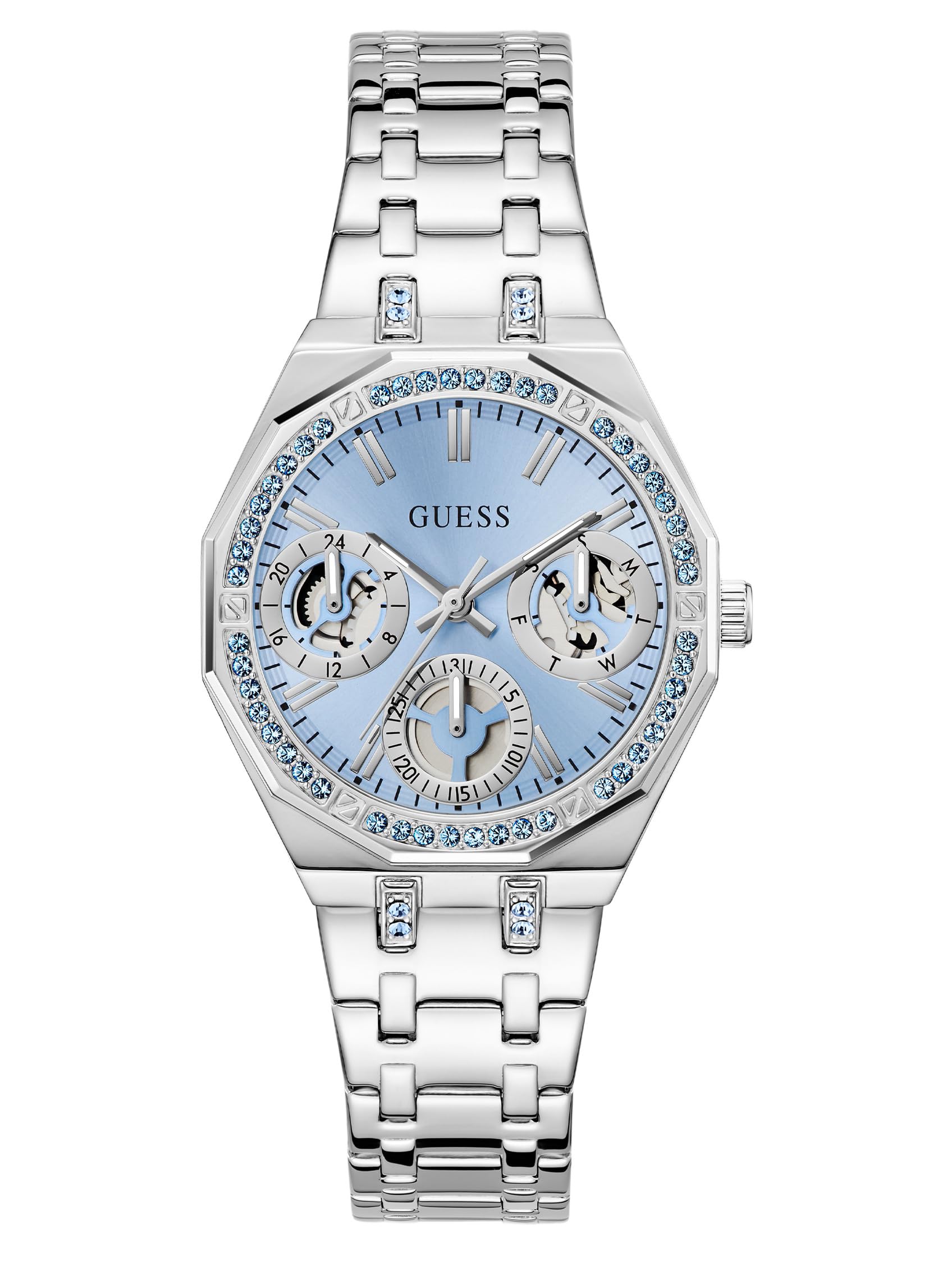 Guess Quinn GW1009L1 - Reloj de Pulsera para Mujer (Acero Inoxidable, 36 mm, Correa de Acero Inoxidable, 5 Bares), Color Azul