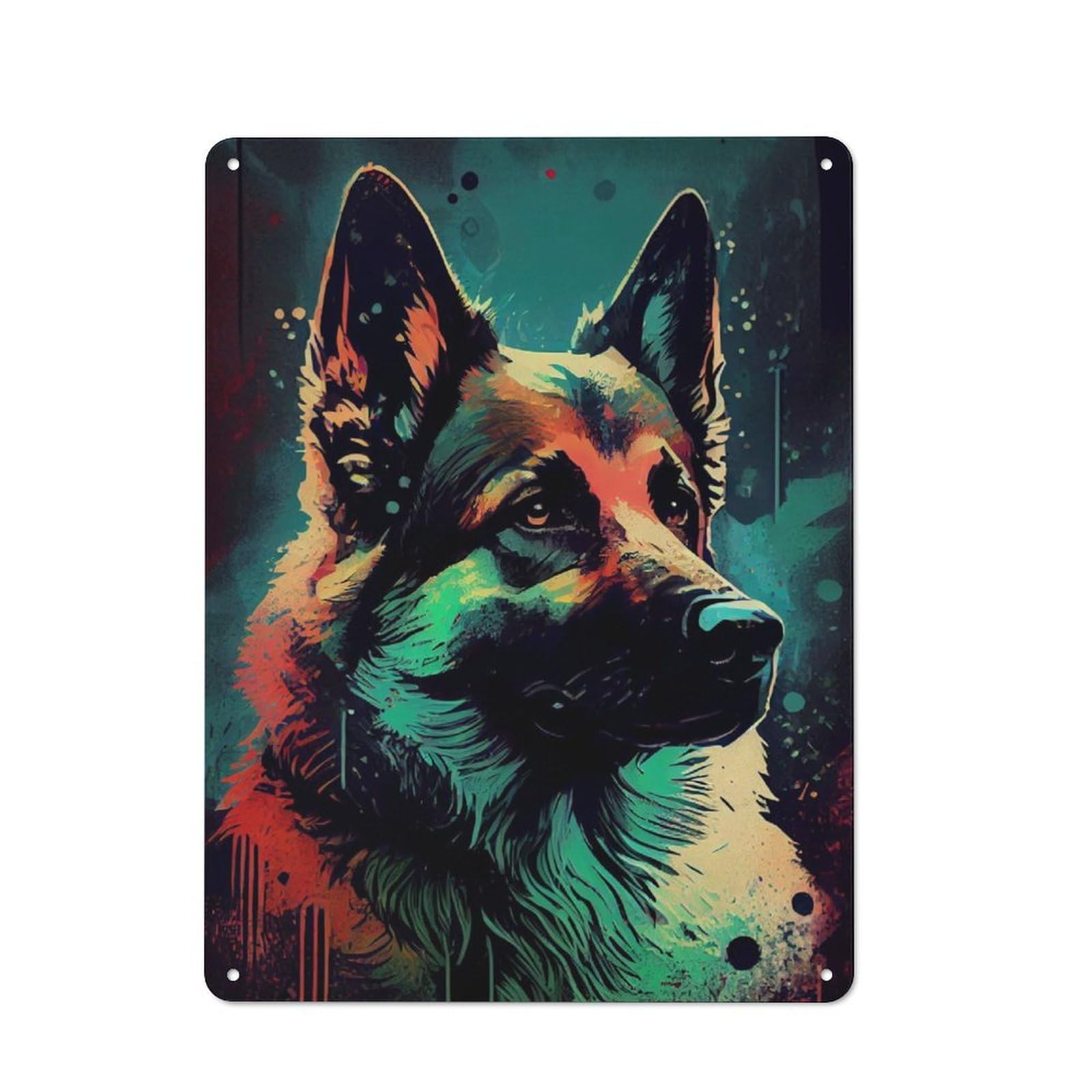 Junmoney German Shepherd Drawn Vintage-Inspired Tin Sign 40X30cm For Café Or Restaurant, For Cooler-Month Interiors With Vintage Character