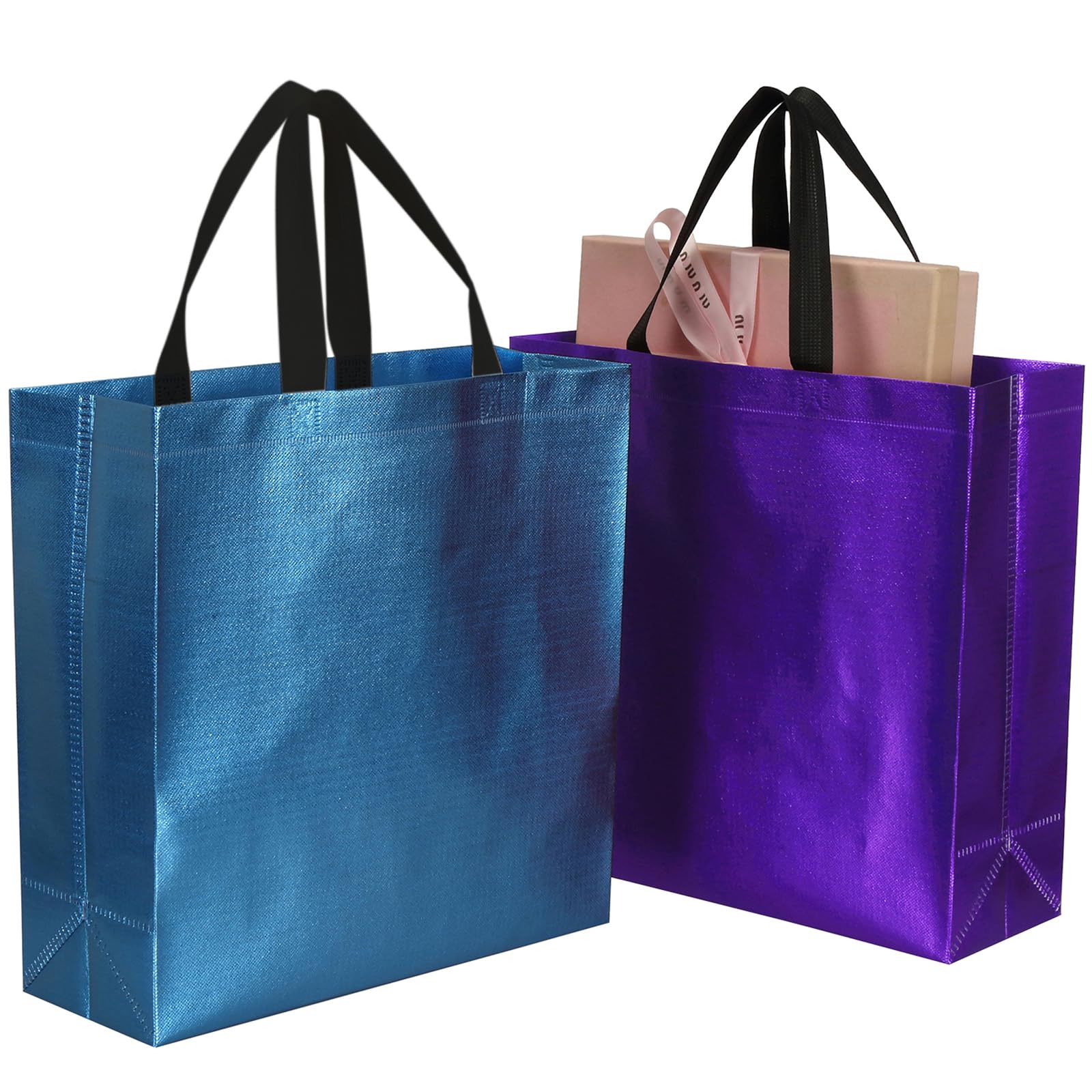 Tosnail 20 Packs Large Reusable Gift Bags with Handles, Party Favor Bag, Goodie Shopping Tote, Present Wrap for Weddings, Birthdays, Party, Event - Purple