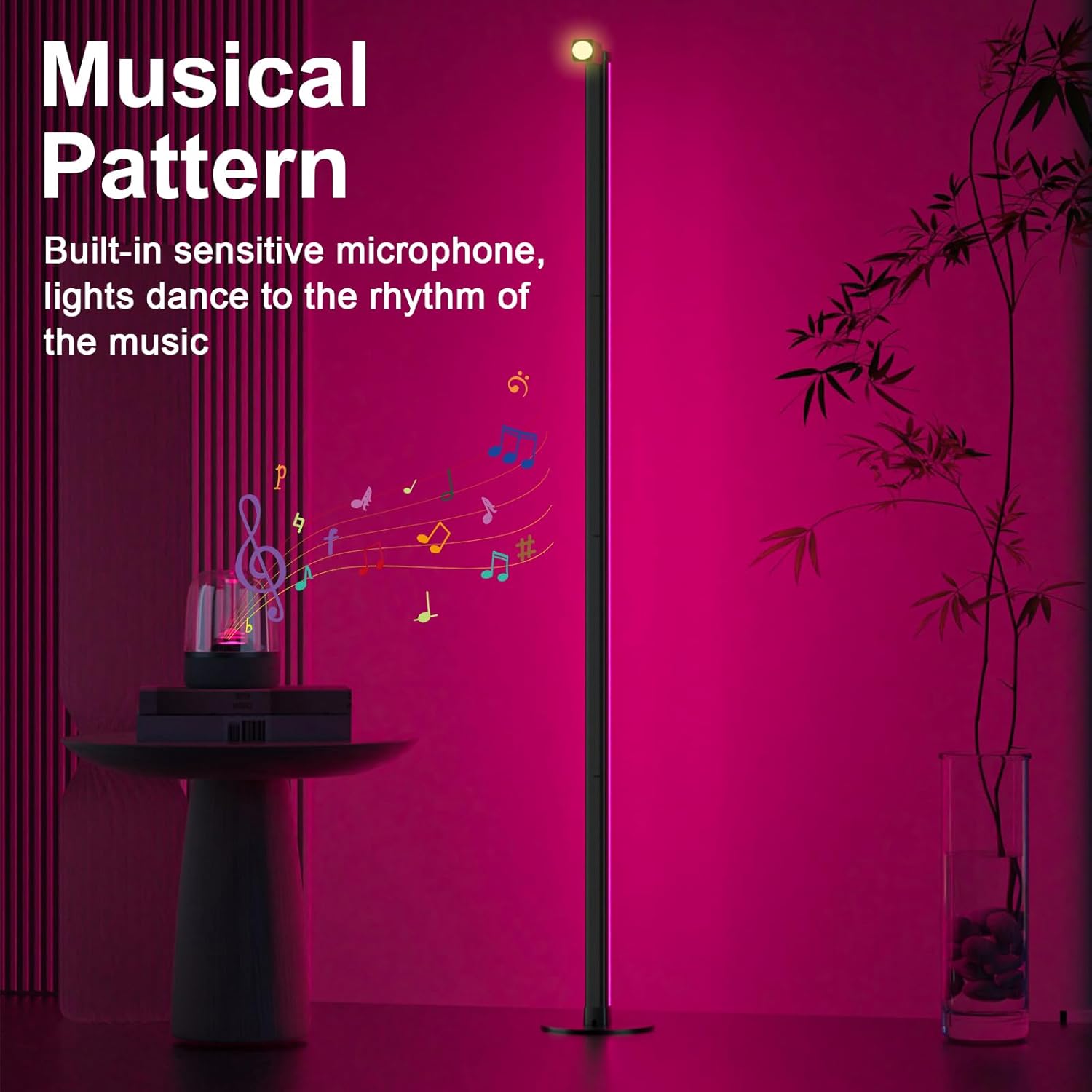 Reading RGB&IC Floor Lamp, Smart LED Floor Lamp with Music Sync 1000 Lumens Main Light & 100 Lumens Independent Reading Light 16 Million DIY Colors Black Standing Lamp for Living Room or Bedroom