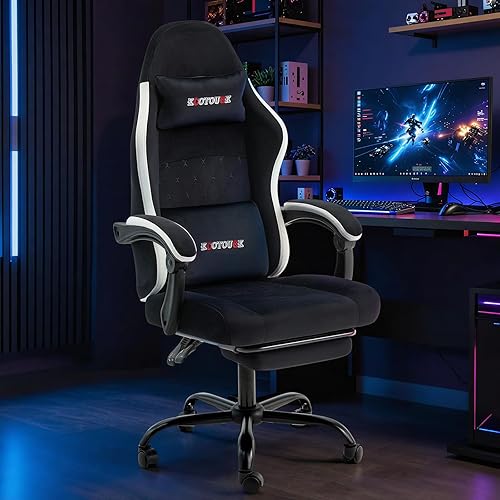 Miniatura 2 de ECOTOUGE Fabric Gaming Chair, Video Game Chair with Footrest and Lumbar Support, Adjustable Height Home Desk Office Chair, Ergonomic Comfort Gamer