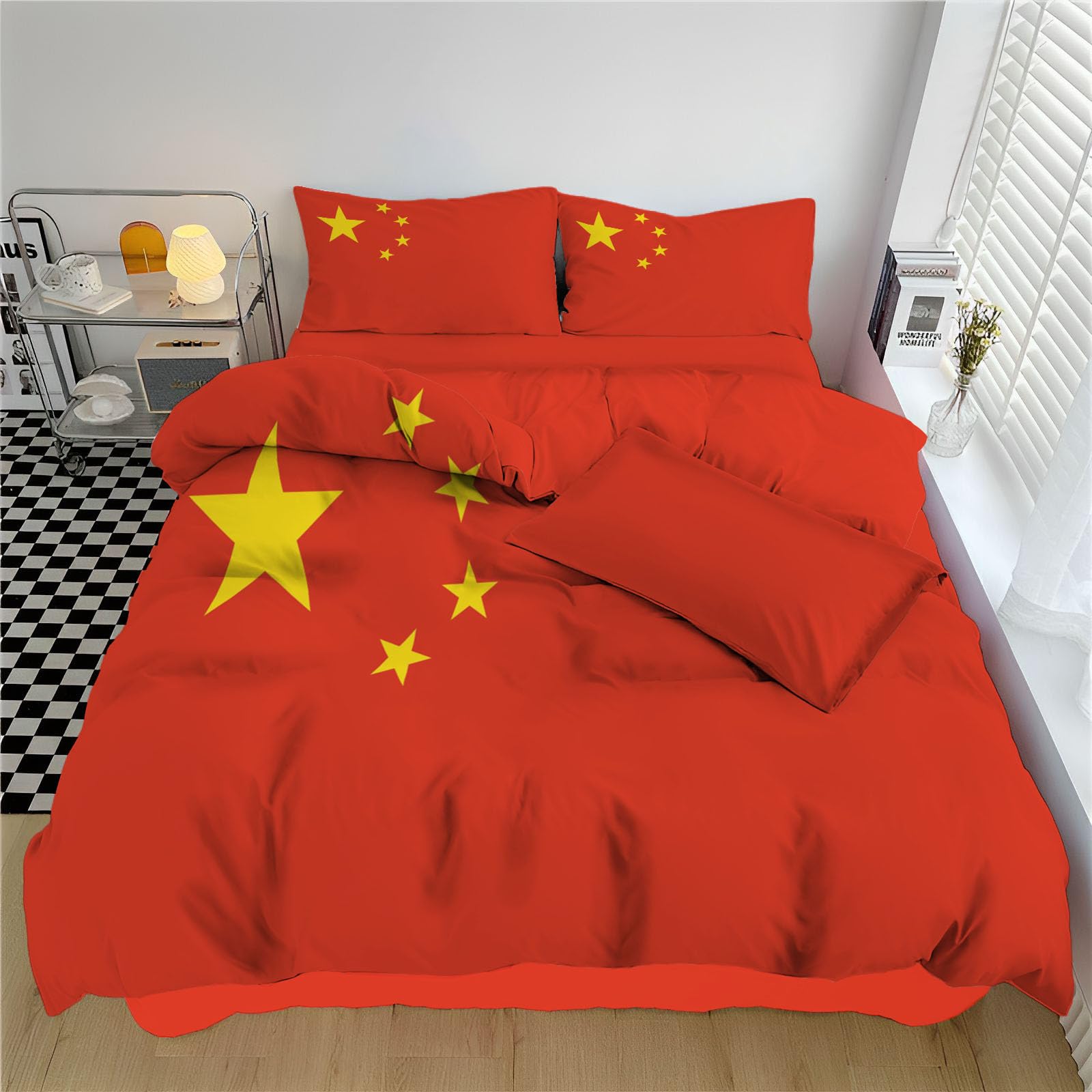 Housse de Couette Drapeau Chine Douce Parure de Lit pour Allergies