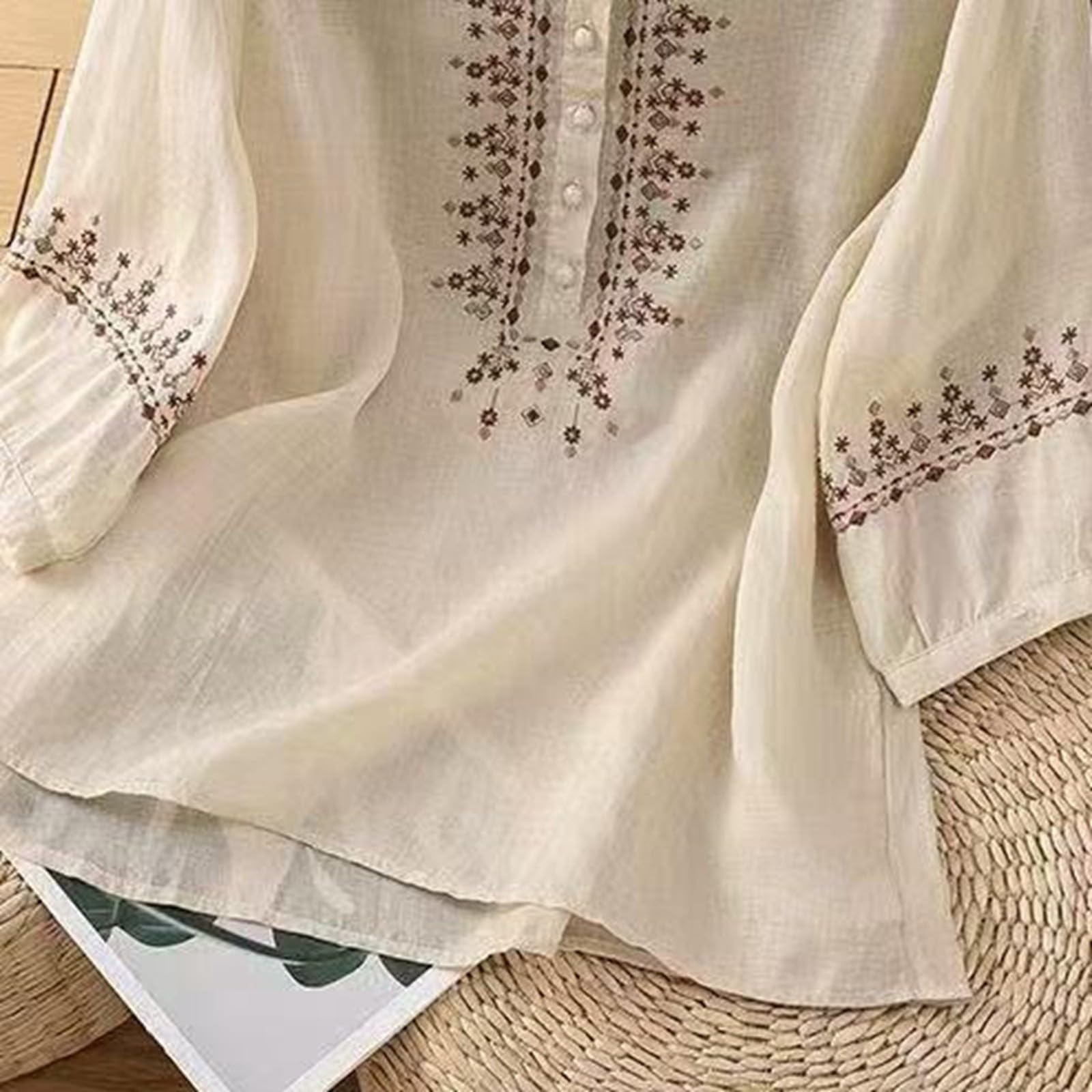 Conjunto Mujer Dos Piezas Elegante Verano Casual Lino Y Algodón Conjunto Deportivo Camiseta Y Pantalones Chandal Completo Talla Grande Loungewear Manga 3/4 Holgado Diarios Casa Playa Vacaciones