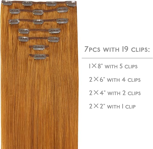 WENNALIFE Extensiones Clip Pelo Natural, 35cm 120g 7 Piezas, Jengibre Caoba Extensiones de Clip Natural Extensiones Pelo Remy Extensiones Cabello Postizos Mujer - 2