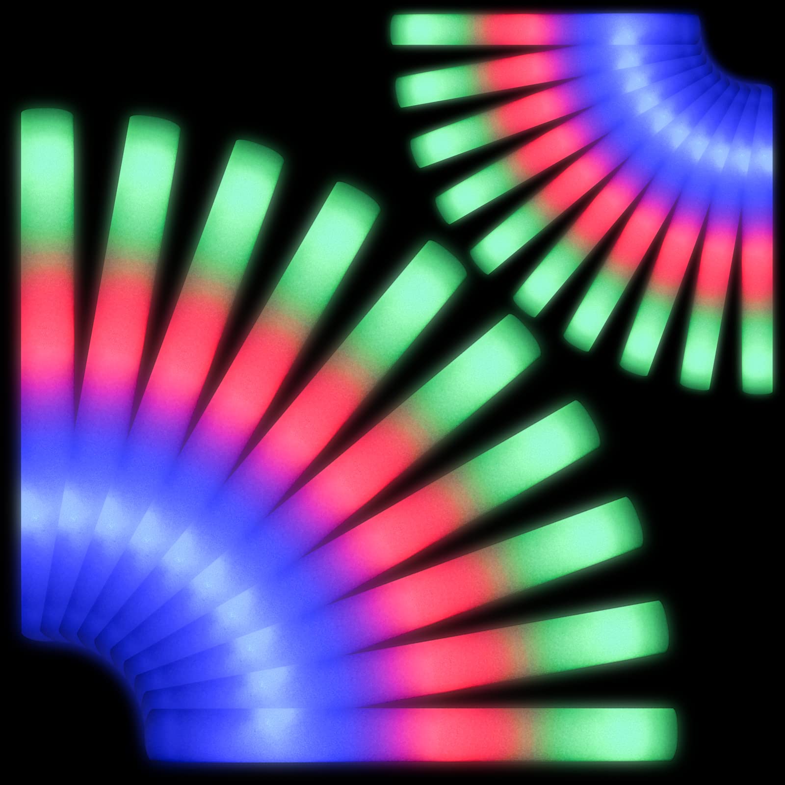 OLUPP 150 PCS Led Foam Sticks, Bulk Glow Sticks with 3 Colors Flashing, Light Up Baton Wands for Kids, Glow Sticks Party Supplies for party, Wedding, Raves, Concert, Camping, Sporting Events