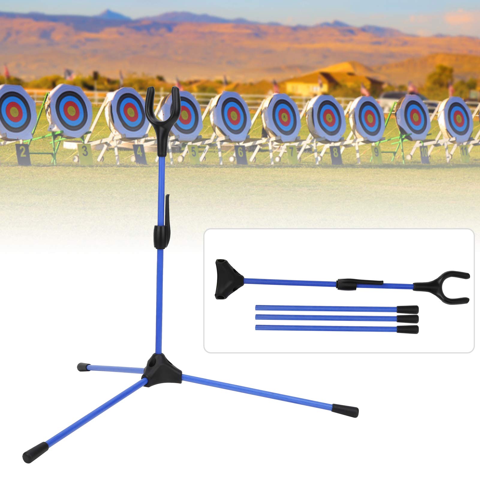 Soporte de Arco, Soporte de Arco recurvo Plegable para Tiro con Arco, Soporte de Arco Recto para Caza, Deportes al Aire Libre(Azul)