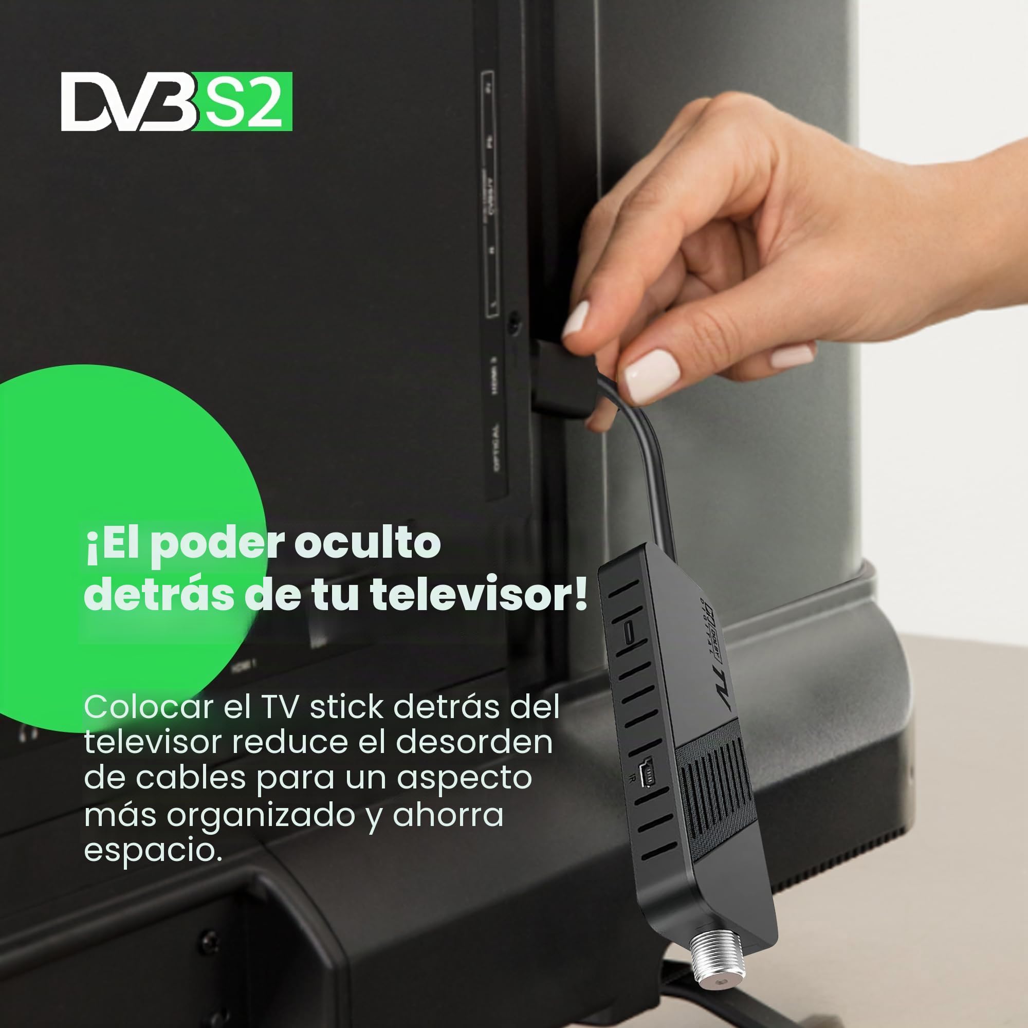 LEYF Receptor satélite DVB-S2 Full HD 1080P HDMI, Oculto detrás de TV, Pantalla Digital H265 HEVC 10 bits, Mando a Distancia Universal 2 en 1, USB