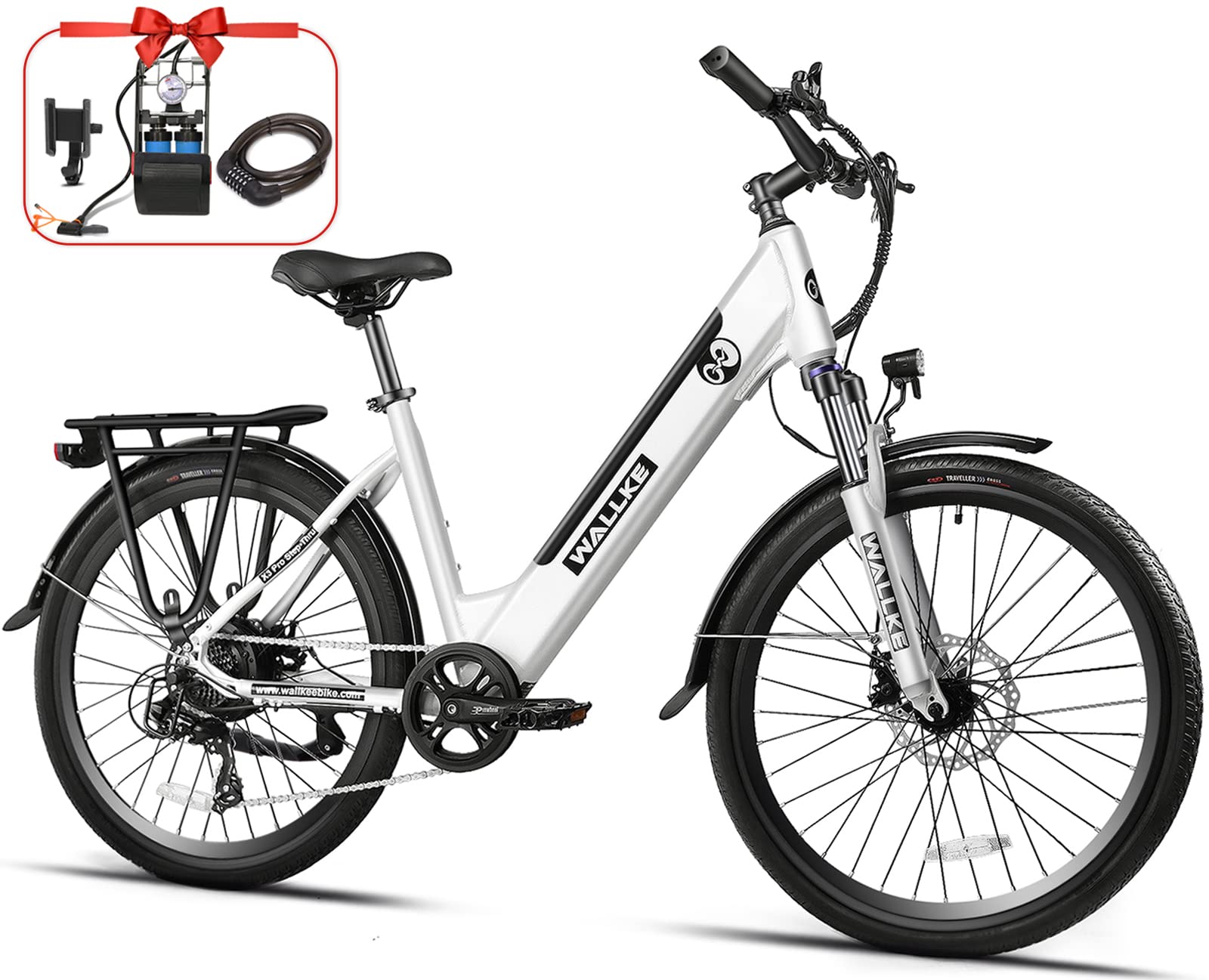 Wallke F1 Ebikes for Adults 500W Motor 48V 10.4AH Lithium Battery Removable-UL Certified 26 Inch Electric Mountain Bike Front Suspension Shocks 21-Speed E-Bike 22mph (White)