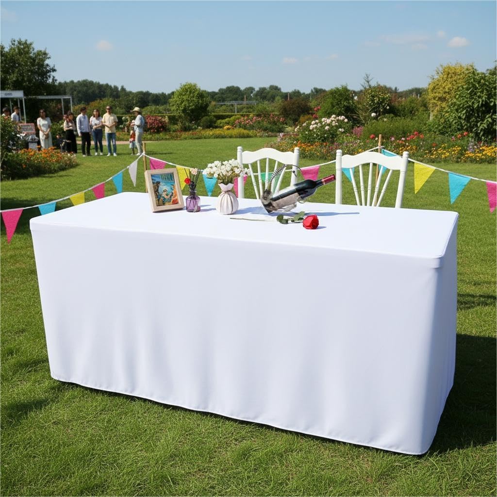 Surmente 10 Pack White Fitted Tablecloths for 6 Foot Rectangle Tables, White Table Covers for Weddings, Banquets, or Restaurants