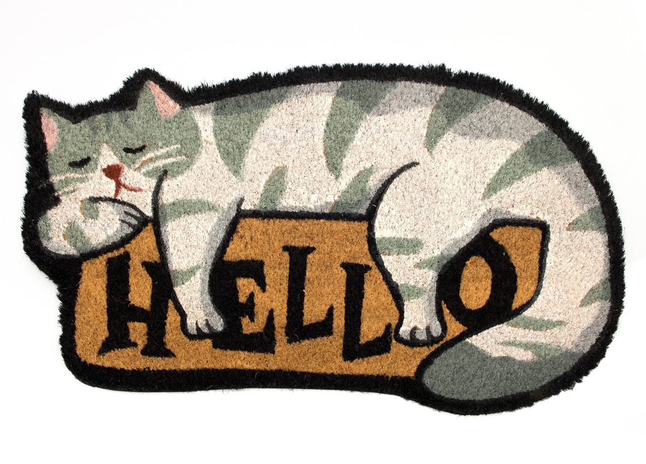BIANCHERIAWEB Felpudo entrada entrada exterior antideslizante coco animal Cat Hello
