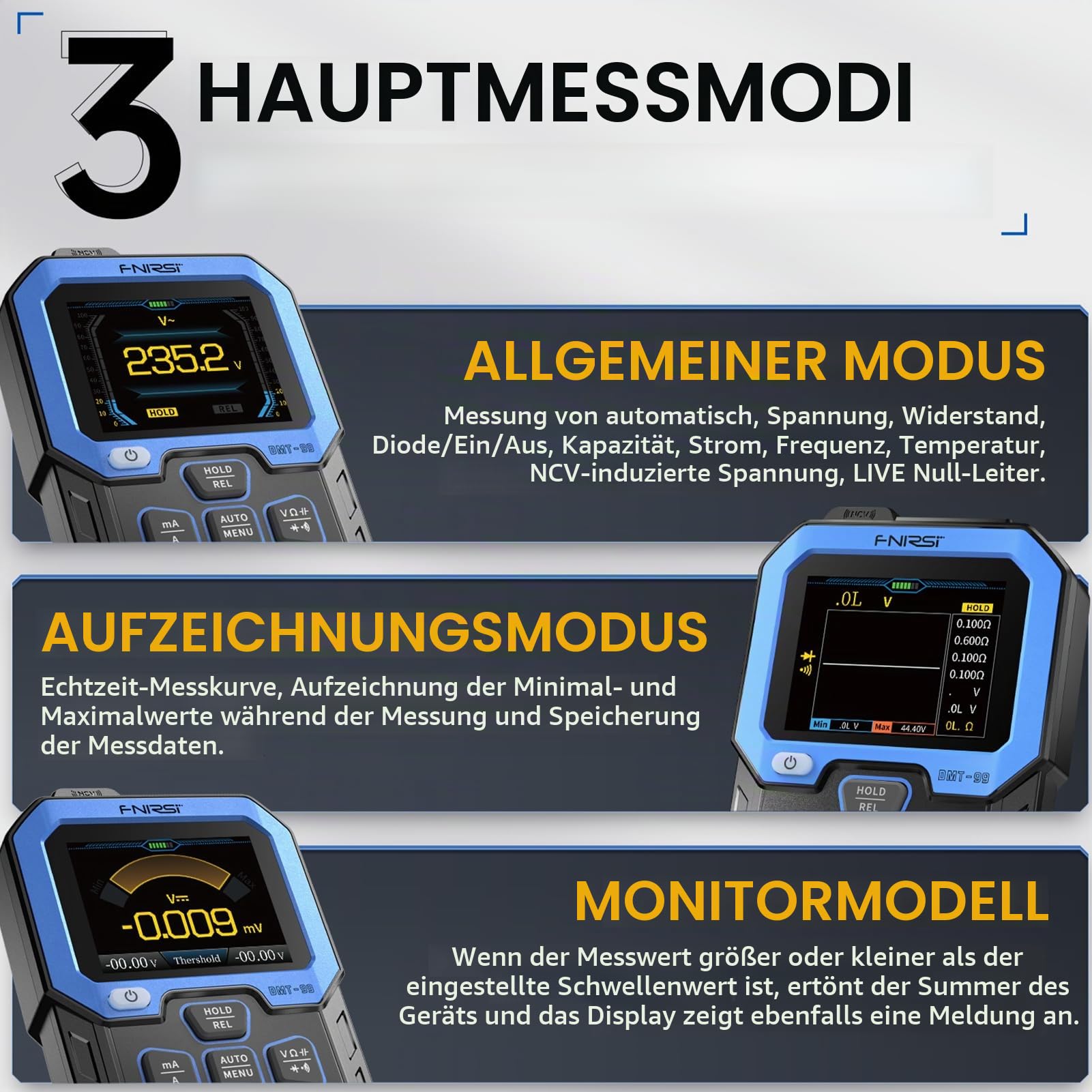 DEWIN DMT-99 Digital Multimeter, Handheld-Digitalmultimeter Auto Ranging NCV Spannung Strom Tester Widerstandsmessgerät für Messungen