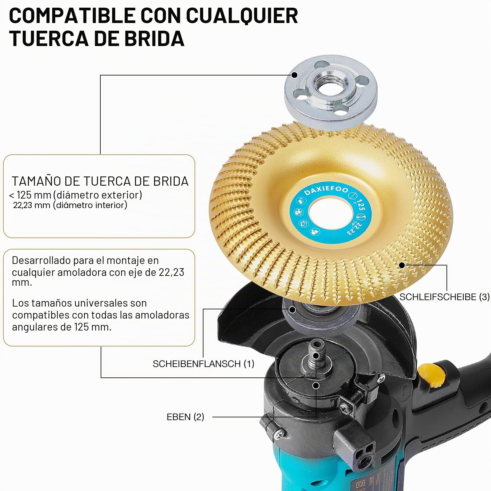Disco Abrasivo de 125mm DAXIEFOO Juego de Discos de Lijado de 4 Piezas, Disco para Tallar Madera para Amoladora Angular, Discos para Tallar, Disco de Corte, Disco Abrasivo
