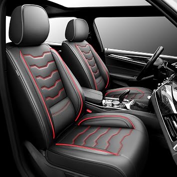 Car Seat Covers for Kia K4 2025-2027 Red Line Black | Only 2 Front Seat - Premium Leather, Waterproof Stain-Resistant, All-Weather Seat Cushion Protecto & Airbag Compatible