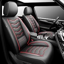 Fit Compass Car Seat Covers for Jeep Compass 2007-2025 2026 -Full Set Premium Leather, Waterproof & Breathable,All-Weather Seat Cushion Protecto & Airbag Compatible,2 Front Seat Red Line&Black