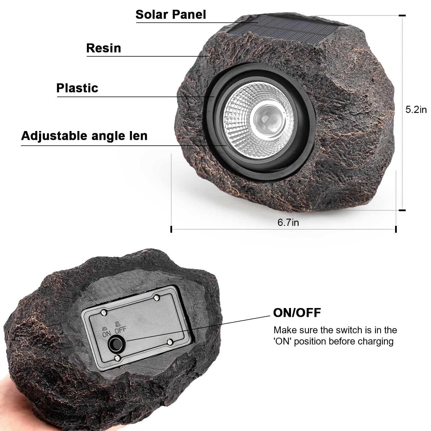 VISFLAIR Luci solari a forma di roccia, confezione da 4 faretti a LED a energia solare, impermeabili, decorativi per giardino, vialetto, vialetto, cortile, paesaggio, patio