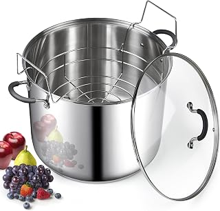 Cook N Home 20 Quart Stainless Steel Water Bath Canner with Jar Rack, Glass Lid & Stay-Cool Handles - Induction Compatible