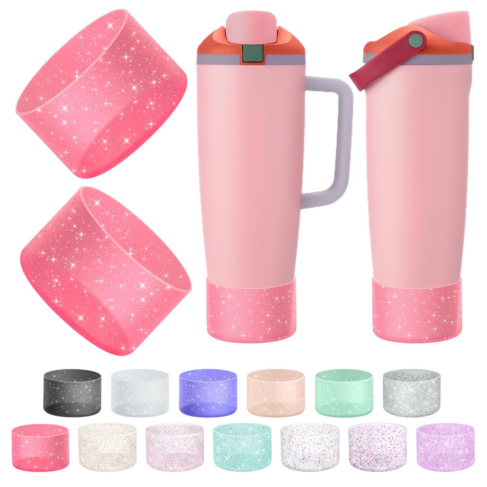 2PCS Silicone Boot Compatible with Owala 30oz & 40oz FreeSip Sway Bottles & Tumblers, Protective Anti-Slip Bottom Cover Sleeve for Freesip Sway Tumbler (Transparent Pink) โ image 1