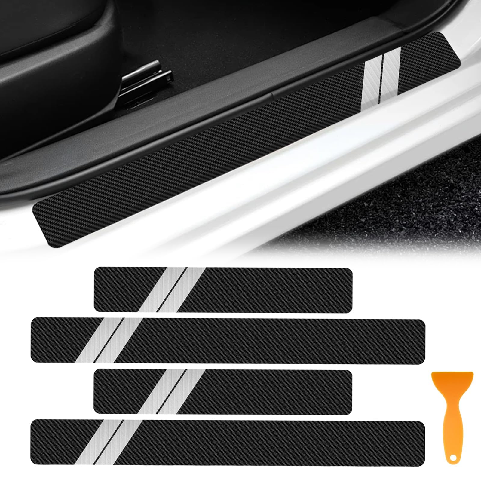 QIZUN Car Door Sill Protector for Toyota RAV4 PHEV Plug-in Hybrid 2023 2024, Waterproof Scratch Resistant Carbon Fibre Car Door Threshold Guard Scuff Plate Sticker,Red