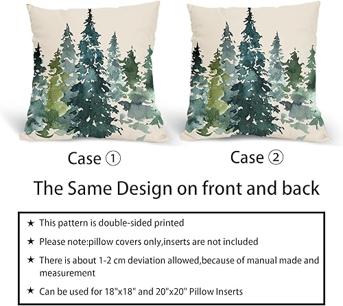 Miniatura 5 de Juego de 2 fundas de almohada decorativas con diseño de árbol azul y verde en acuarela de 18 x 18 pulgadas, con temática de naturaleza, decoración