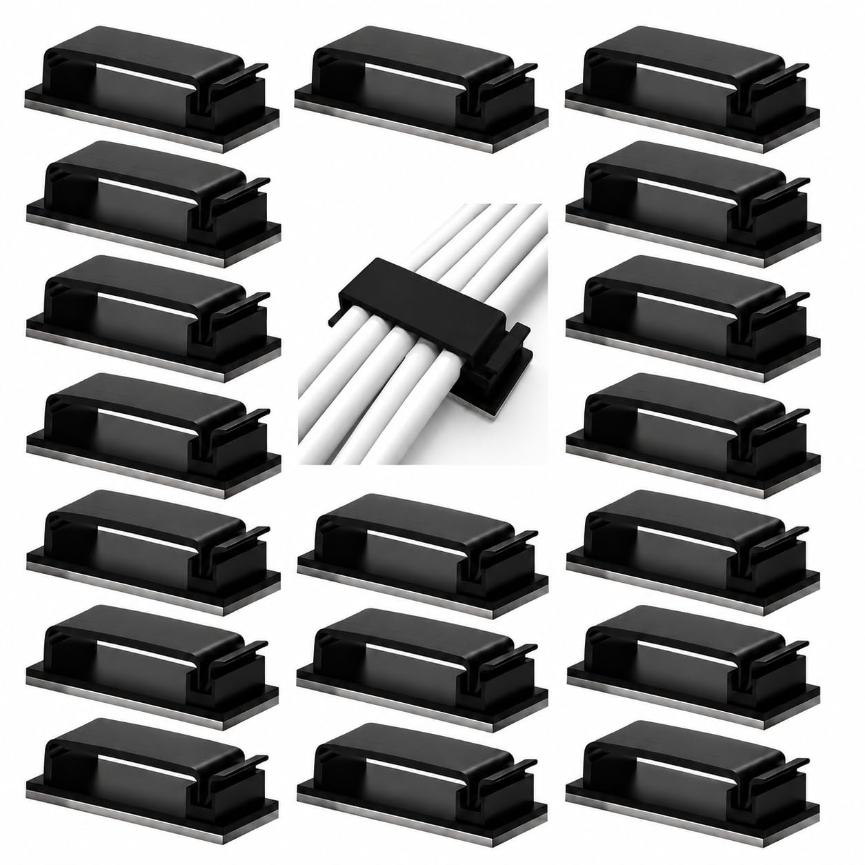 INVOSS 3M Adhesive Cable Clips, Upgraded Wire Holders Cord Clips for Wall, Strong Cord Organizer Cable Management Under Desk, Car, PC, Christmas Light Clips Indoor/Outdoor (Black) (Pack of 20)-image-23