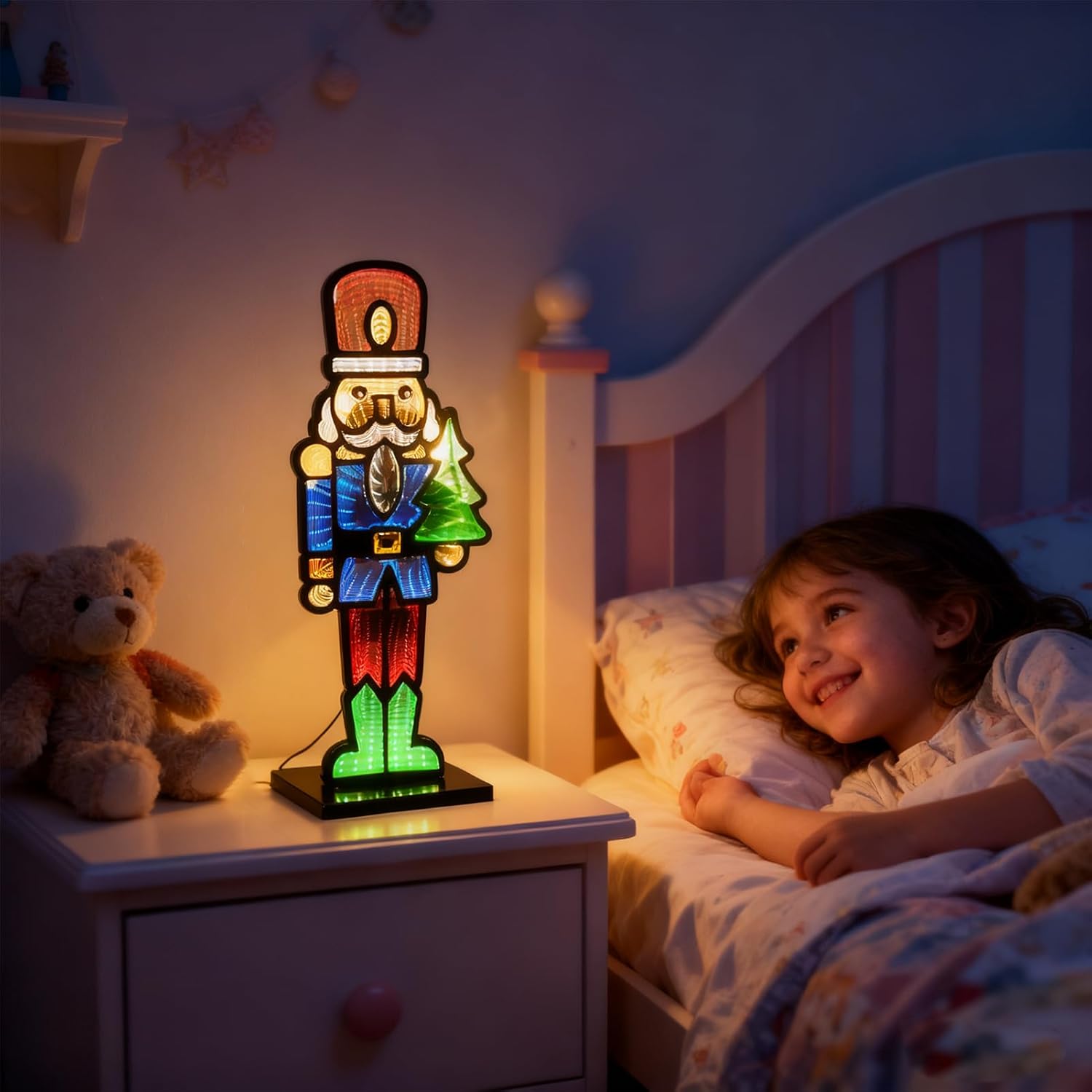 LED Nutcracker Decor, LED Nutcracker Christmas Decoration with 264 LEDs, Multicolour Acrylic Light Up Figurine, USB Powered, 40x15.5x7cm, Holiday Decor for Living Room Hallway Fireplace Tree