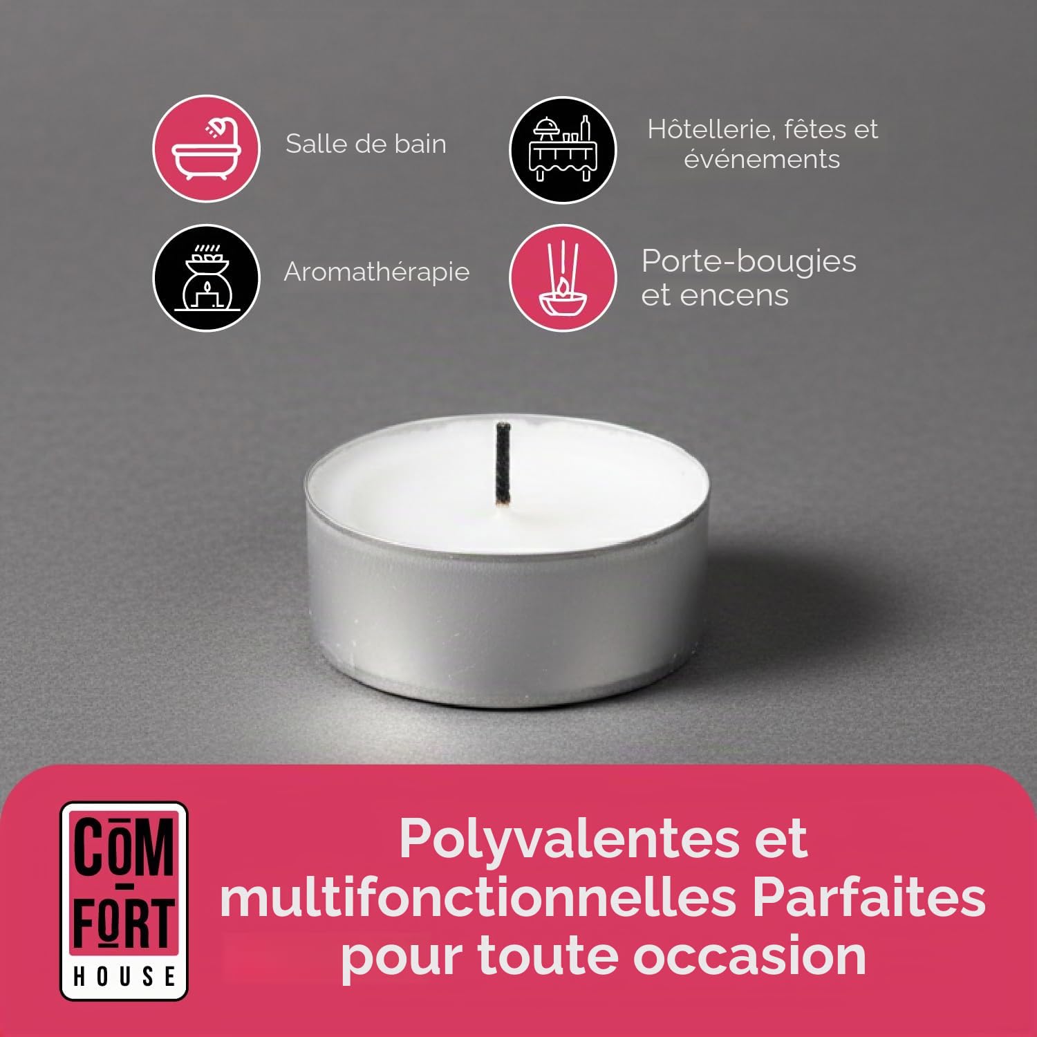 COM-FORT HOUSE | Bougies blanches | Lot de bougies de 25, 50, 100, 200, 400 unités | Bougies chauffe-plat | Photophore | Durée de 4/8 heures | Bougies décoratives non parfumées