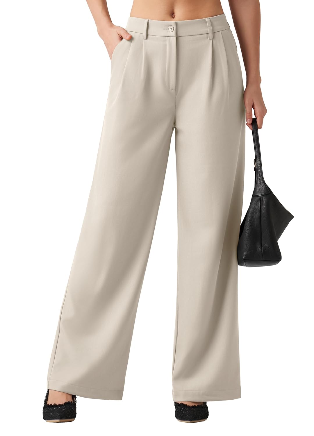 Womens Work Pants Wide Leg Dress Pants Casual Slacks Office Pants High Waisted with Pockets 32 Bone 3XL