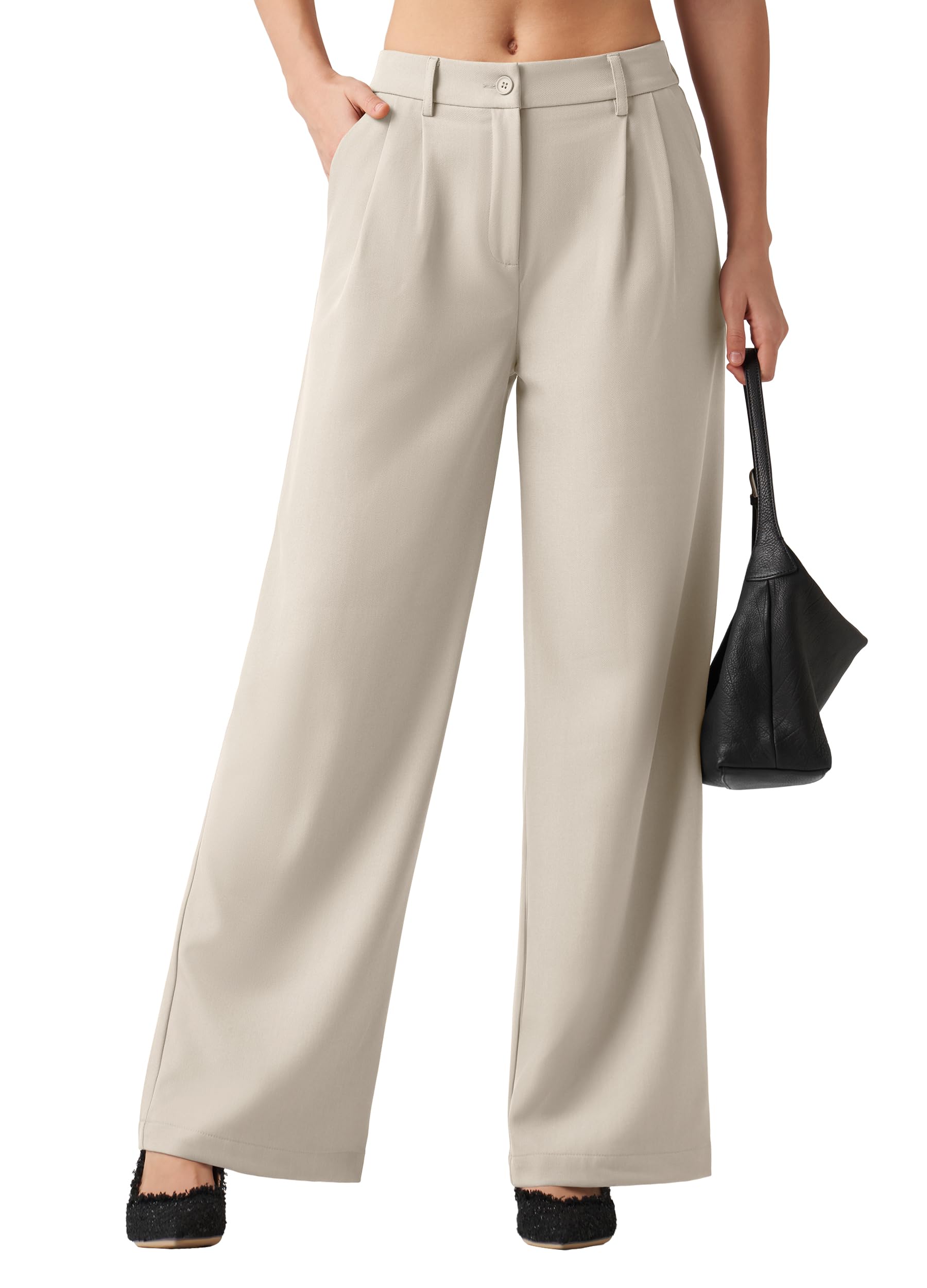 Womens Work Pants Wide Leg Dress Pants Casual Slacks Office Pants High Waisted with Pockets 32 Bone 3XL