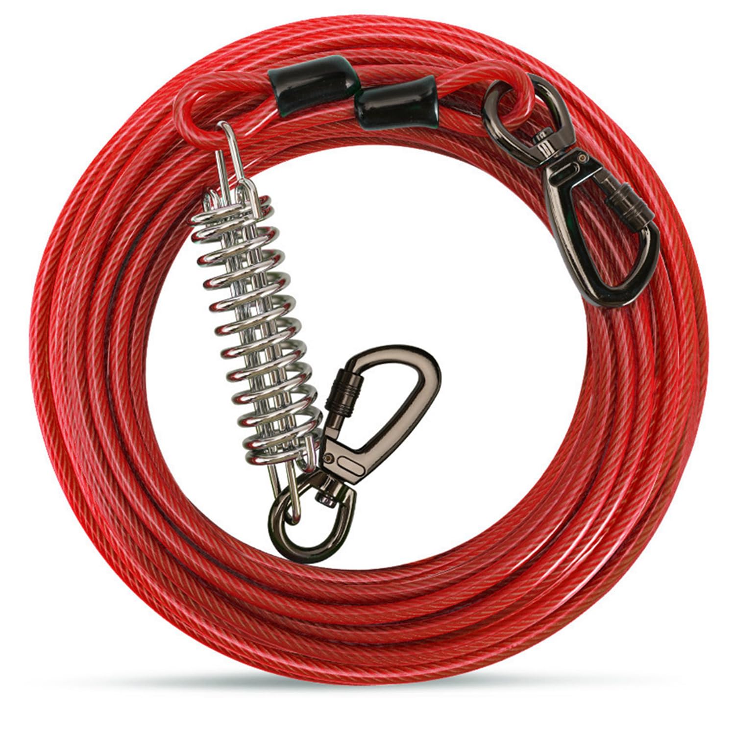 Greenfields 10m Dog Tie Out Cable Heavy Duty Steel Dog Runner with Shock Absorbing Spring, 360° Swivel Clip, Anti Tangle Outdoor Dog Lead for Garden Yard Camping 60, 120, 250 lbs