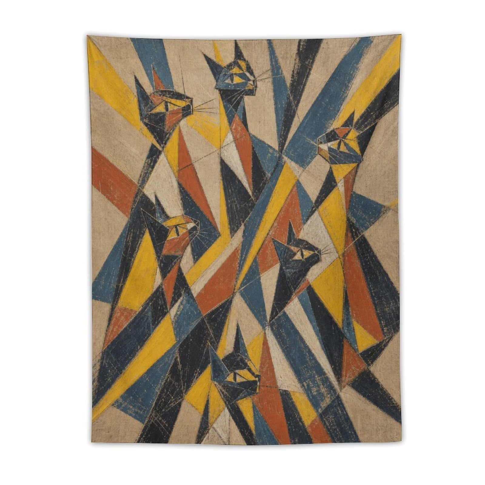 H3B8U2Y5 Geometric Cat Group Wall Tapestry, Geometric Art, Sofa Area