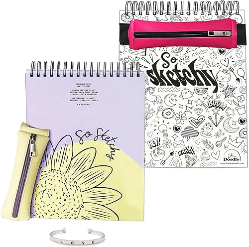 Life is a Doodle Bloom and Color It Yourself - Bloc de bocetos para niños y adultos, estuche para lápices y lápices de bocetos para suministros de