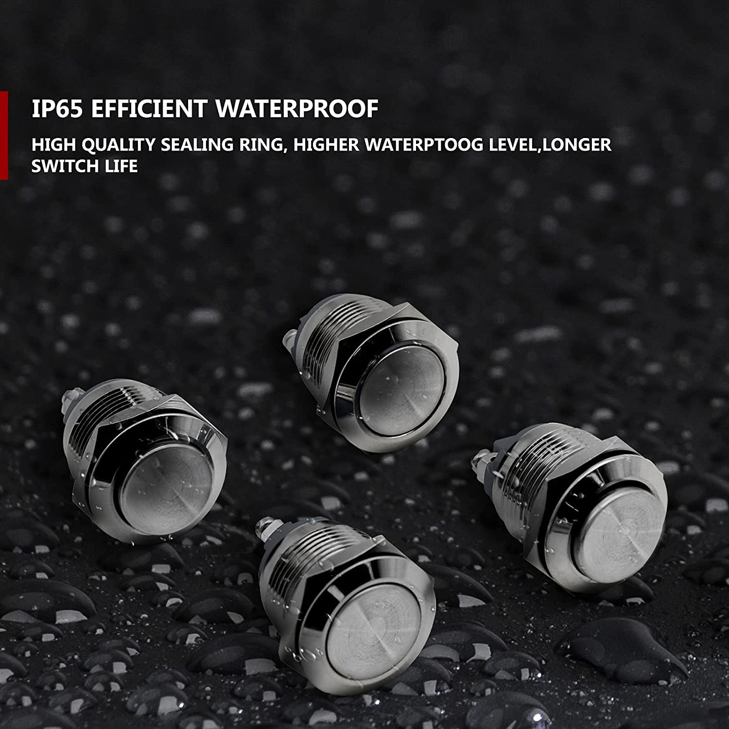 Boutons Poussoirs Momentanés 16mm Étanches - Lot De 6 En Acier Inoxydable - 3A/250VAC - 2 Broches N/O
