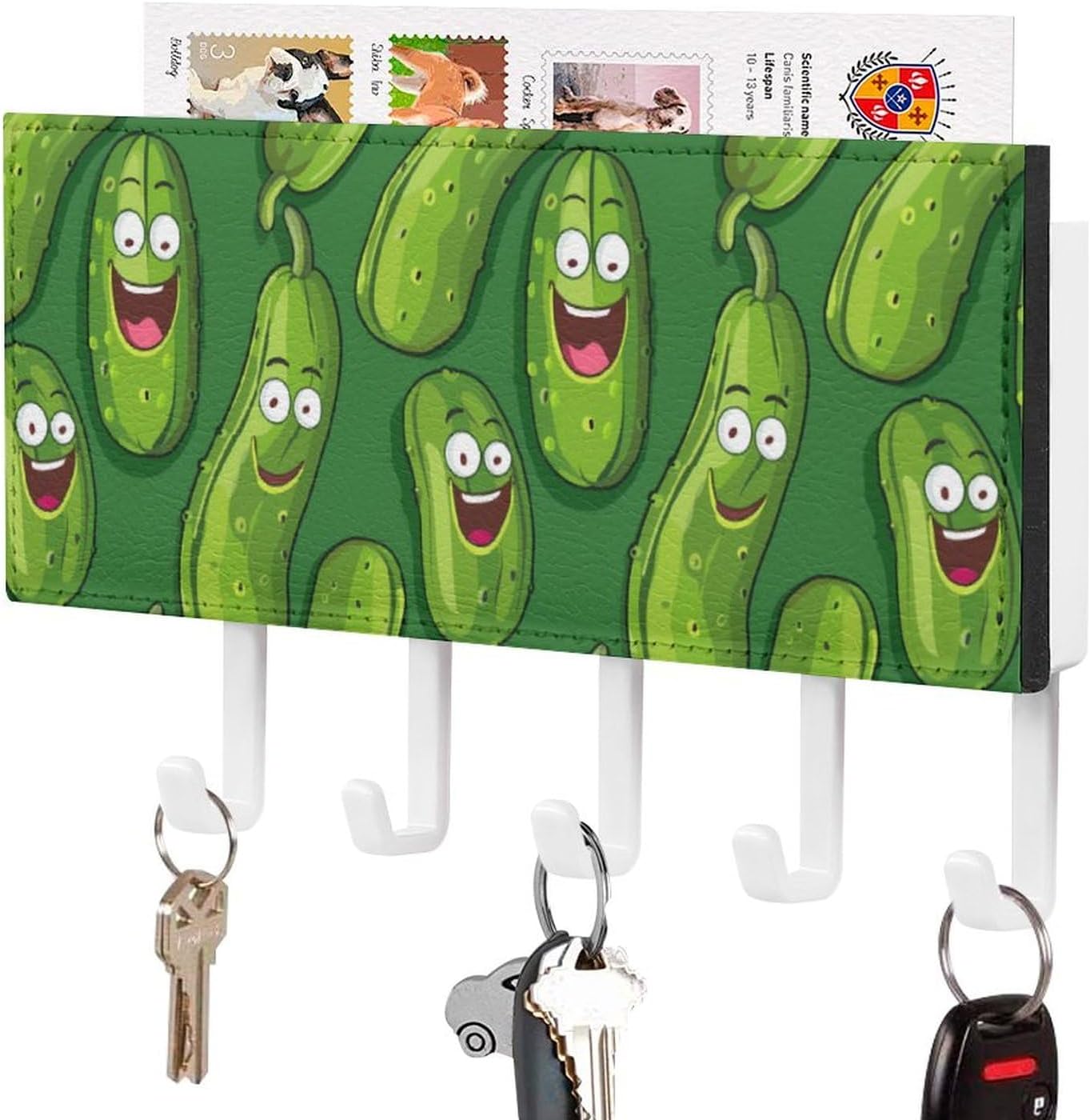 Funny Cucumber Funny Wall Mount Key Holder Mail Organizer Rack Hanging with 5 Key Hooks for Home Entryway Decorative