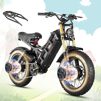 2025 Version Eahora Romeo II 2500W 40 MPH Electric Mountain Bike Dual Motor 52V 60AH Battery 200 Miles Long Range Electric Bike for Adults 20"*4.5" Fat Tire Full Suspension Off-Road EBike