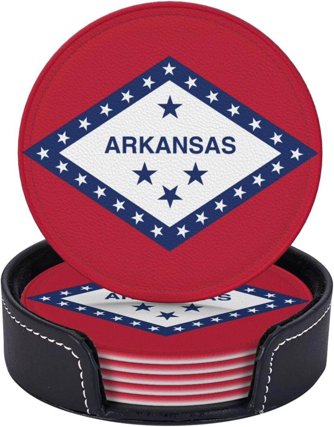 Set of 6 Flag of Arkansas Leather Coaster Stylish and