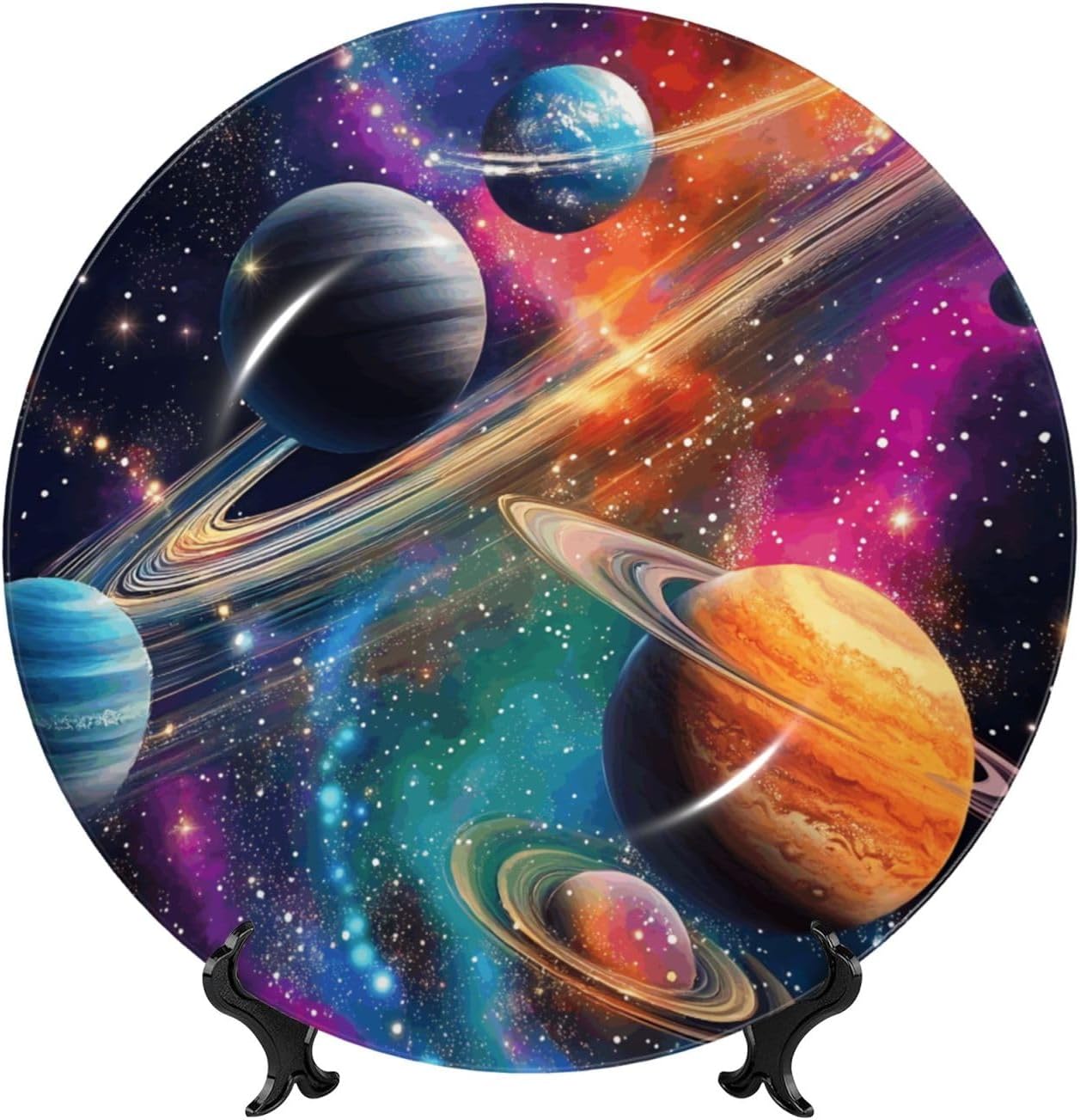 Solar System Planets Style Ceramic Plate Display Home Display With Stand Wall Hanging Plate For Home Decor 10 Inch