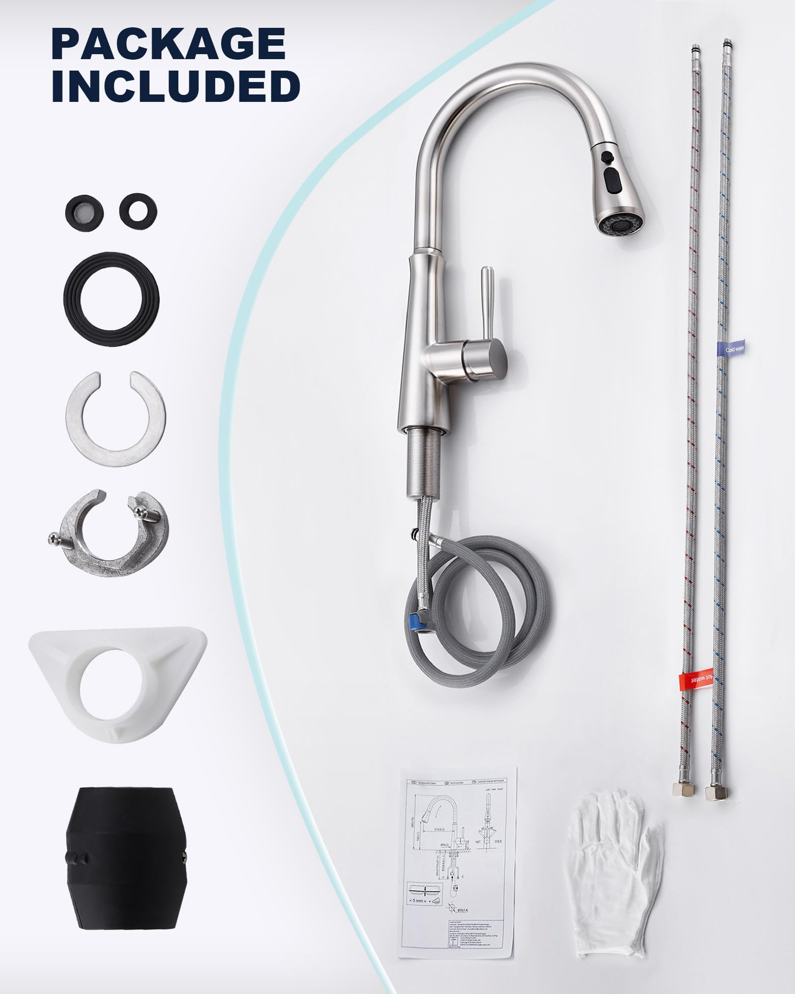 Wasserhahn Küche Ausziehbar, Hochdruck Küchenarmatur mit Brause,360° Schwenkbar Armatur Küche Mischbatterie mit Zwei Wasserstrahlarten, Einhebel Edelstahl Spültischarmatur küche,Gebürstet Nickel