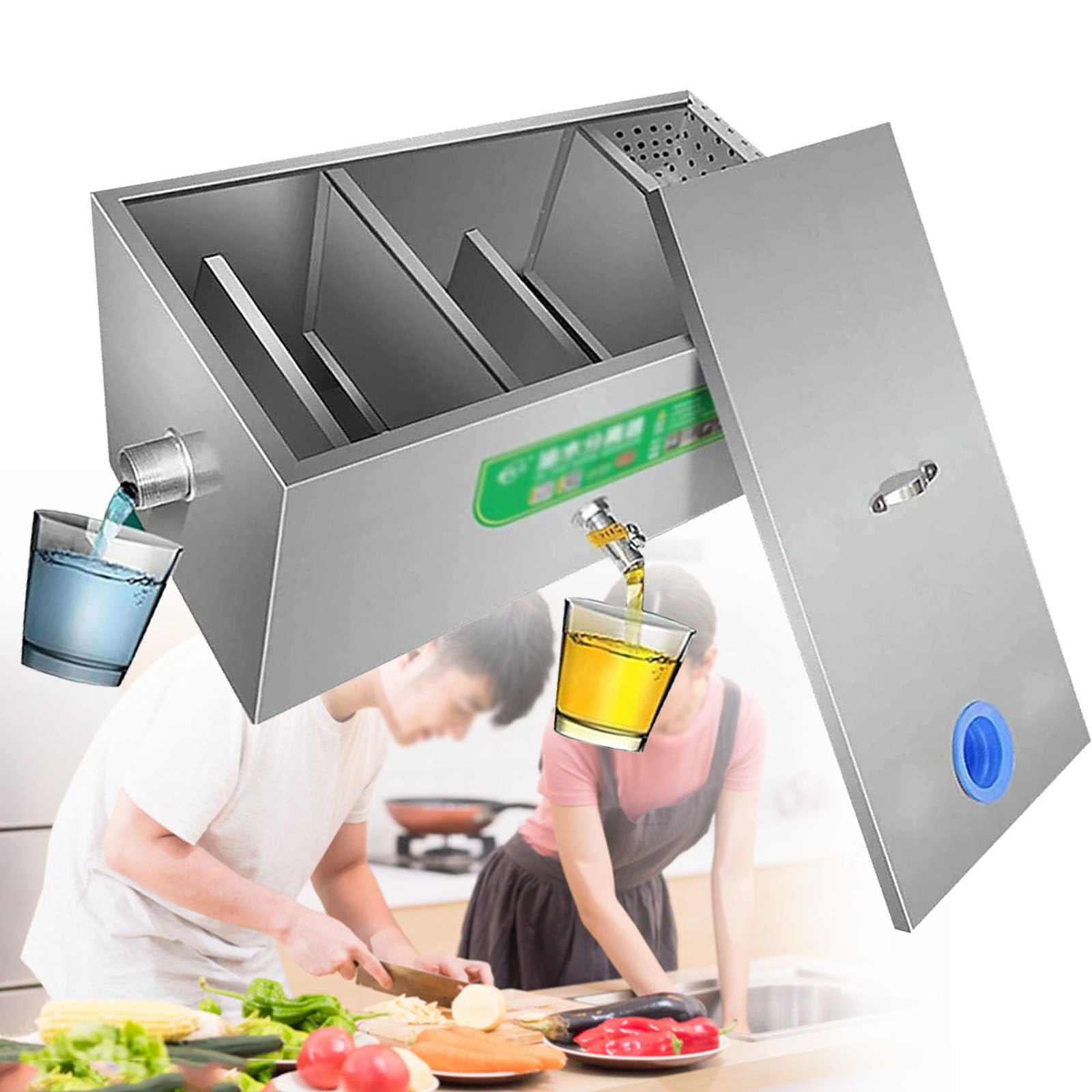 BOOZXCV Grease Trap, Stainless Steel Grease Interceptor for Commercial Use, Under Sink Kitchen Grease Separator for Restaurants and Factories (50 * 25 * 25cm)