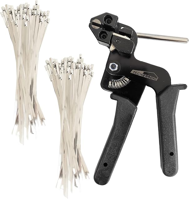 Stainless Steel Cable Tie Gun Kit Metal Tie Wrap Gun Cable Tie Gun Tensioning & Cutting Zip Ties Tool, Cable Tie Tool with 200PCS Stainless Steel Cable Ties for Stainless Steel Cable Ties