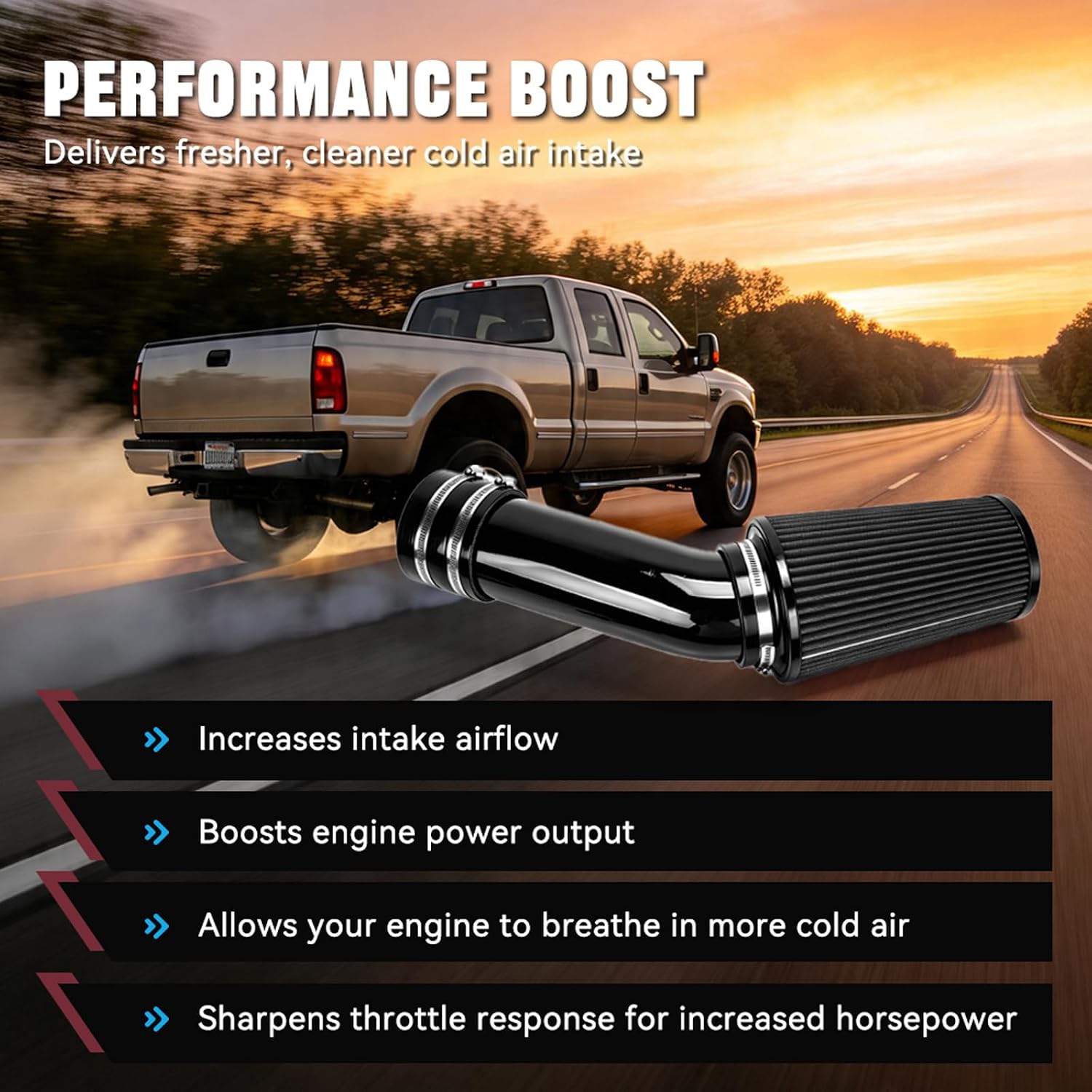 BARTOO 7.3 Diesel Kit Cold Air Intake, Air Intake Pipe With Oiled Filter Compatible With Ford F250 F350 F450 Super Duty 7.3L Power stroke Diesel 1999.5-2003,Black
