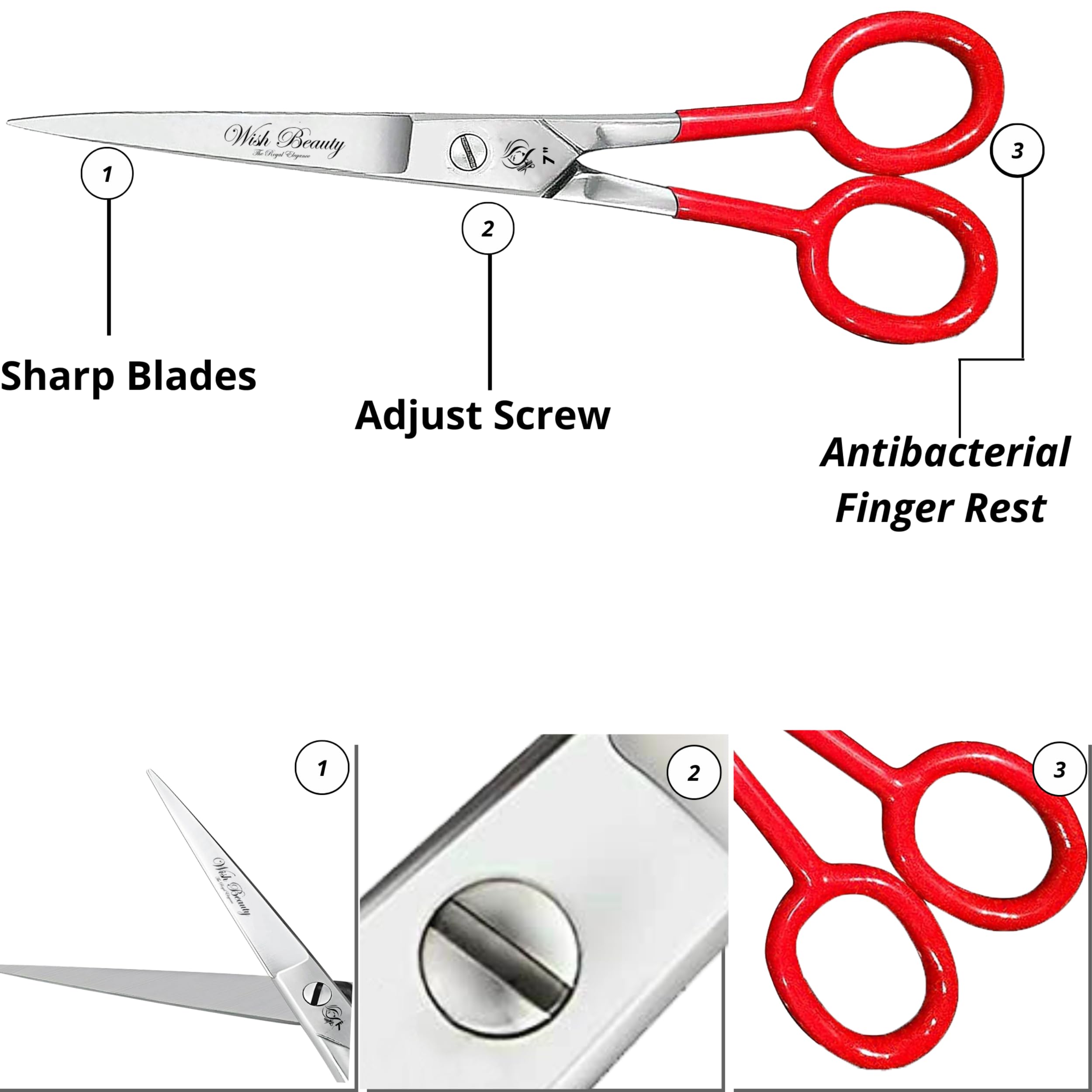 Glamified Glam Professional 7" Hairdressing Scissors Hair Cutting Scissors Shears for Barber- with Antibacterial Comfort Rubber Grip 100% Stainless Steel (Red) - Image 3
