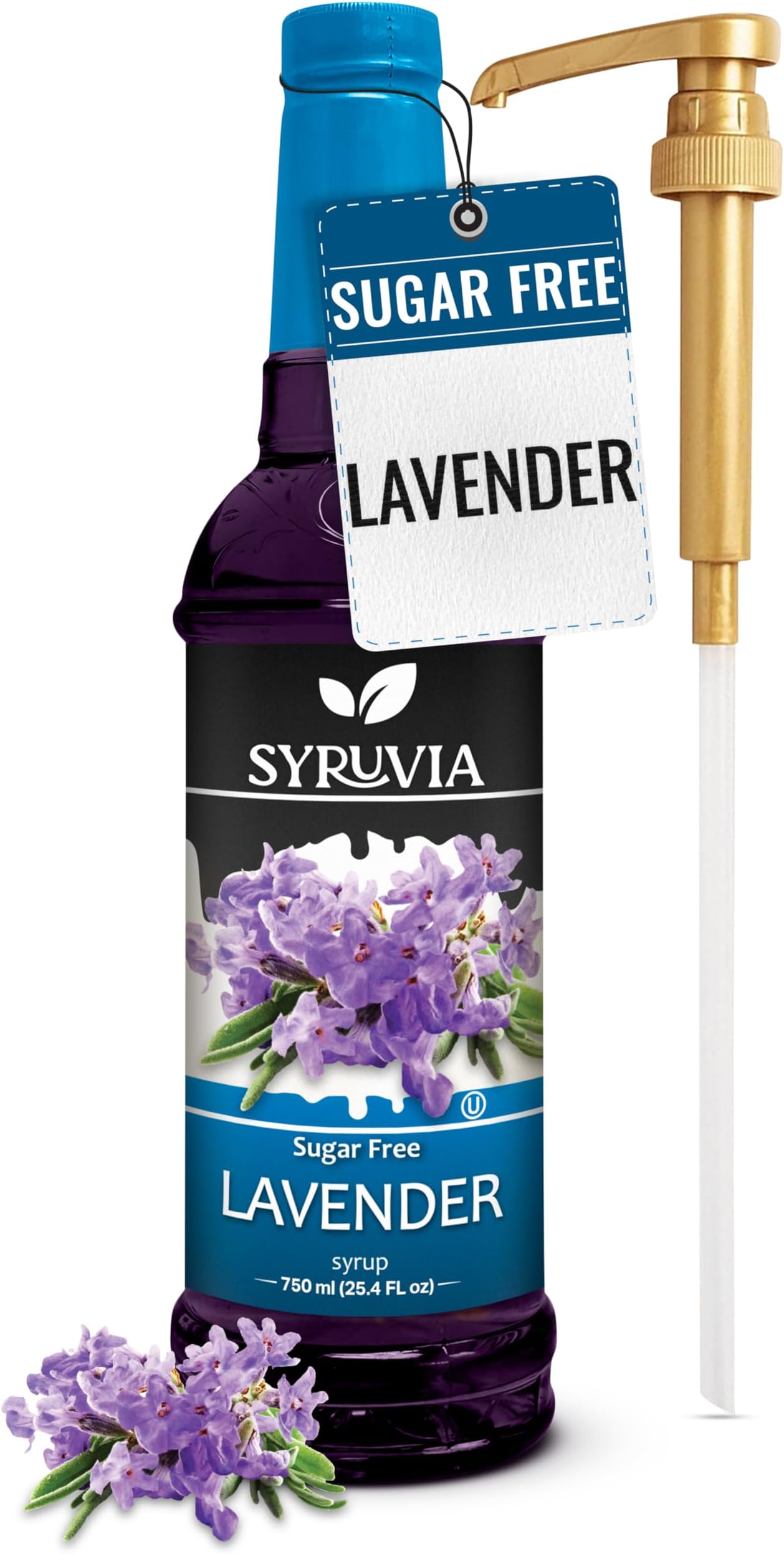 Syruvia Sugar Free Coffee Syrup, Lavender Flavored Syrup for Drinks, Lattes, and Desserts – 25.4 fl oz, With Pump