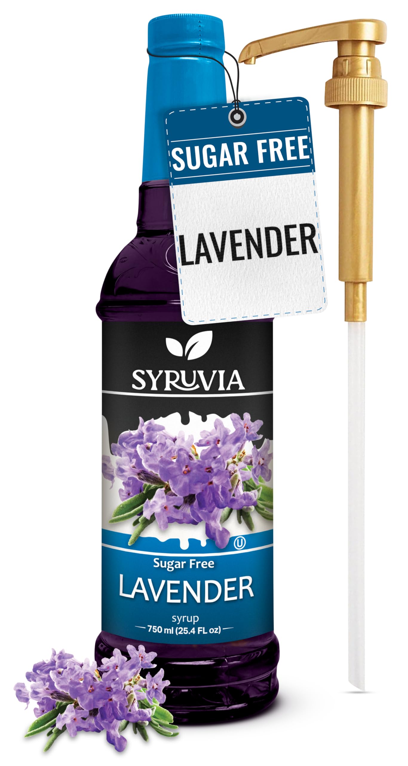Syruvia Sugar Free Coffee Syrup, Lavender Flavored Syrup for Drinks, Lattes, and Desserts – 25.4 fl oz, With Pump