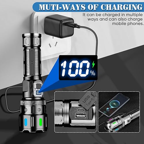 Miniatura 4 de NAKCNM Linternas LED de alto lúmenes, 5 modos de linterna recargable, súper brillantes, potentes linternas impermeables para camping, senderismo,