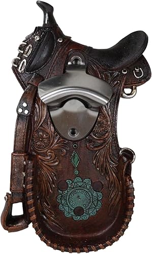 Ebros Gift Western Cowboy Farm Country - Sillín de caballo rústico con desplazamiento floral en acabado de piel sintética montado en la pared Soda