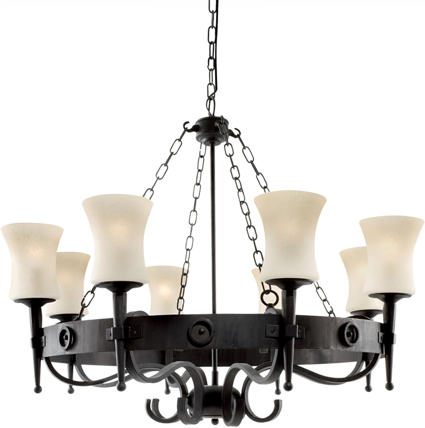Searchlight 8 Lights Black Cartwheel Traditional Iron Ceiling Fitting