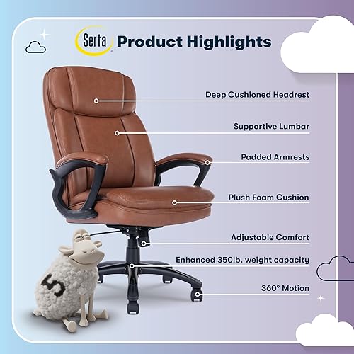 Miniatura 3 de Serta Fairbanks - Silla de oficina ejecutiva con respaldo alto y grande, silla ergonómica para computadora para juegos con almohadas corporales en