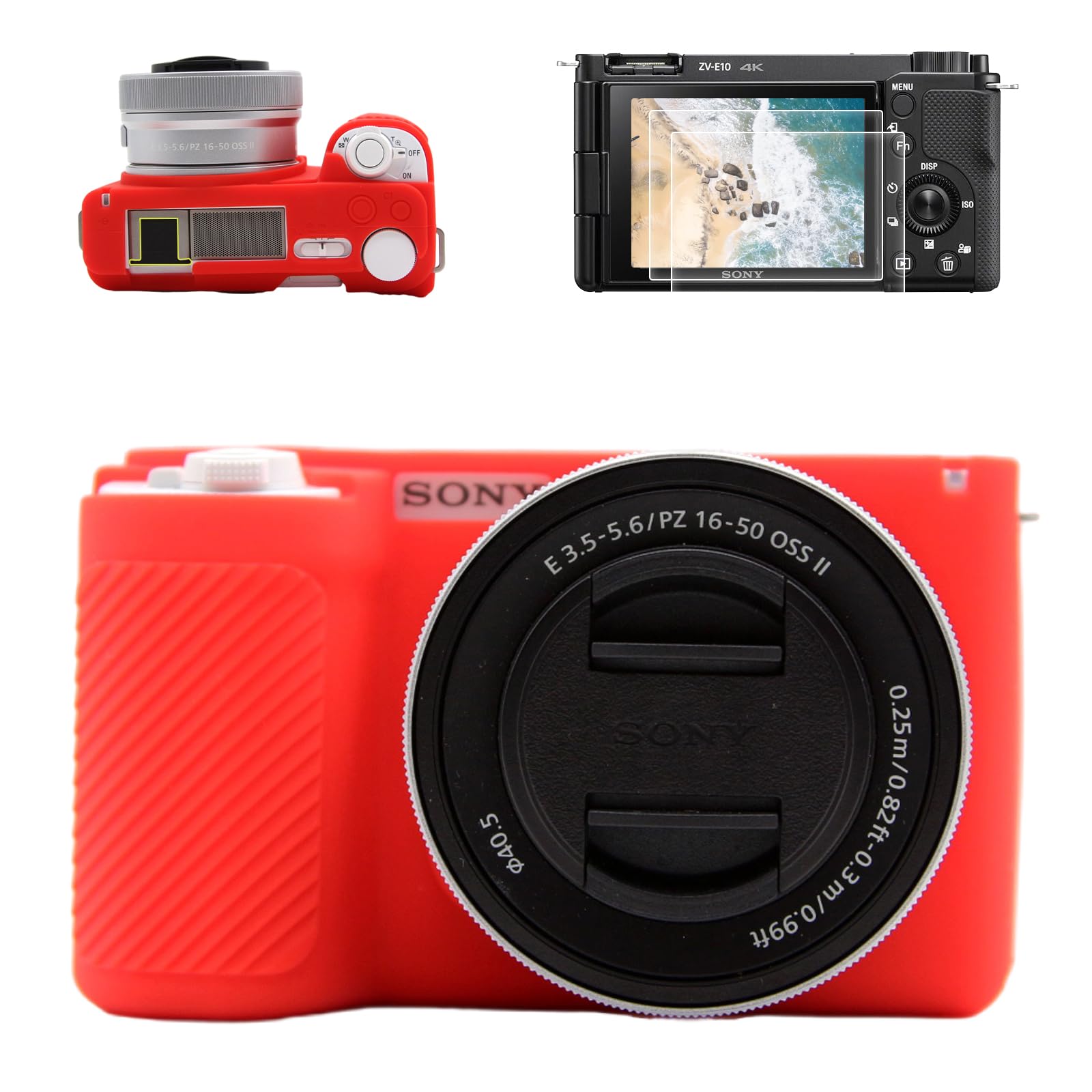 VOVMOEYA for Sony ZVE10II Camera Case,Silicone Case*1 Screen Protector*2 Hot Shoe Cover*1 Alpha ZVE10 II Silicone Camera Cover ZV-E10II Accessories