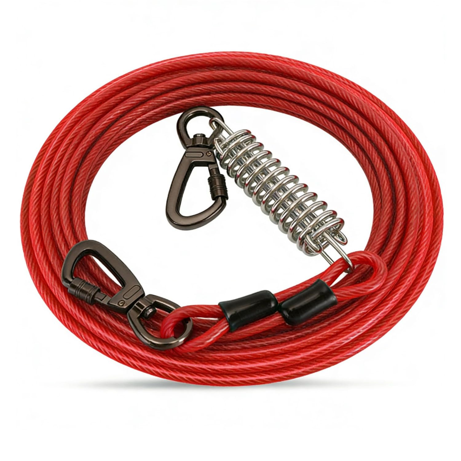 Greenfields 5m Dog Tie Out Cable Heavy Duty Steel Dog Runner with Shock Absorbing Spring, 360° Swivel Clip, Anti Tangle Outdoor Dog Lead for Garden Yard Camping 60, 120, 250 lbs