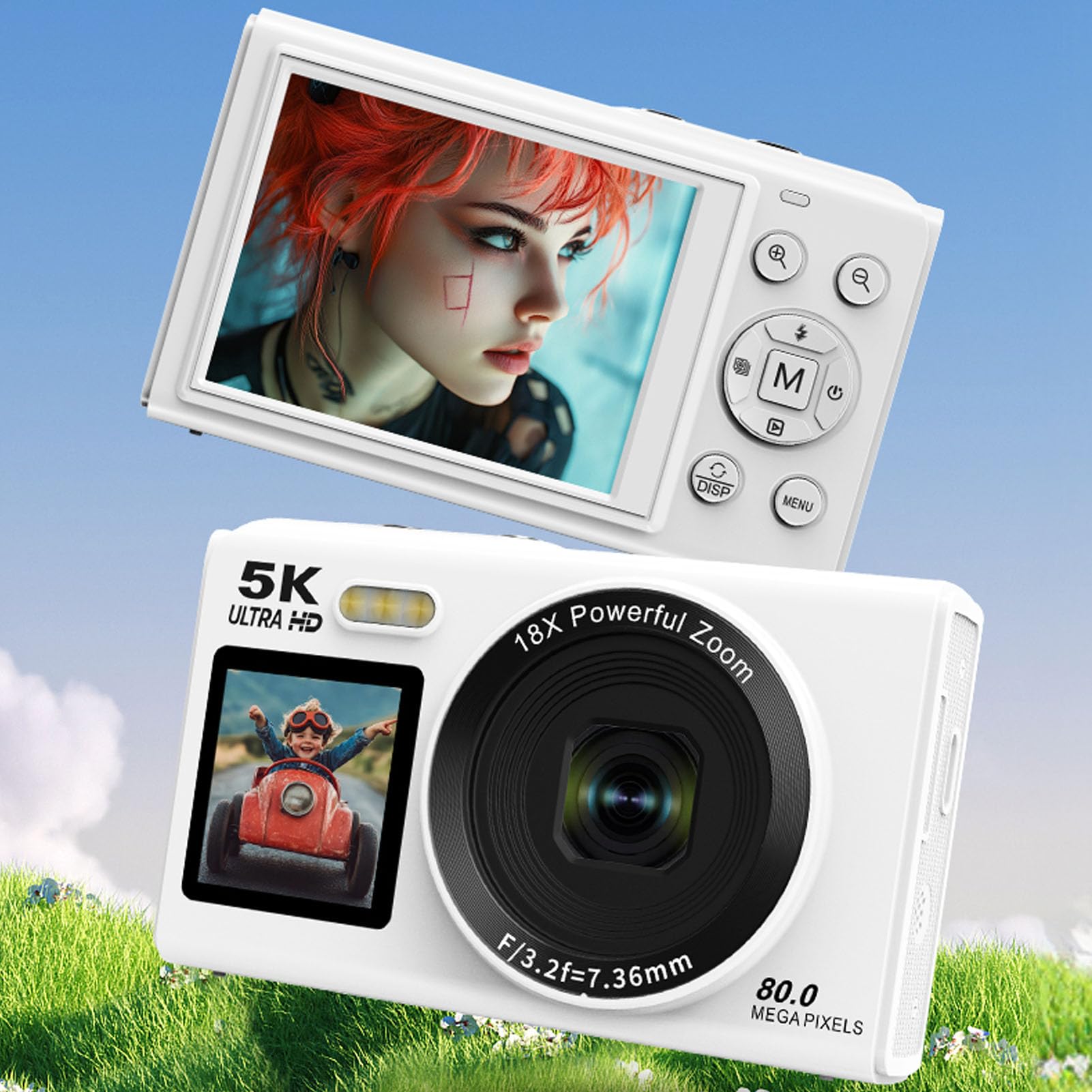 Bewinner Fotocamera Digitale 5K per Fotografia, Videocamere per vlog Wi-Fi da 80 MP con Flash Integrato, Doppio Schermo da 2,8 Pollici e 1,5 Pollici, Videocamera con Zoom Digitale 18X e (64GB)